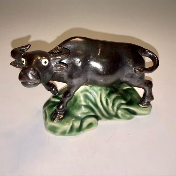 Vintage Beautiful Chinese Rare Ceramic Black Bull Ox Statue - Picture 1 of 11